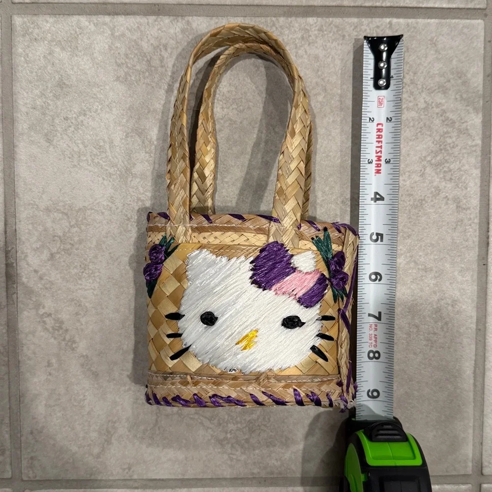 Hello Kitty Woven Straw Mini Tote Bag Sanrio Style Basket Purse Kawaii Summer - Picture 7 of 7